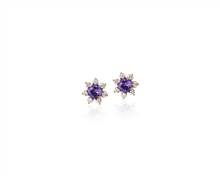 Mini Amethyst Earrings With Diamond Blossom Halo In 14k Rose Gold (3.5mm) | Blue Nile