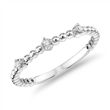 Mini Diamond Beaded Three Stackable Fashion Ring in 14k in White Gold