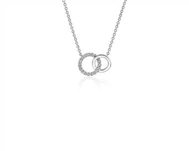 Mini Duet Circle Diamond Necklace In 14k White Gold