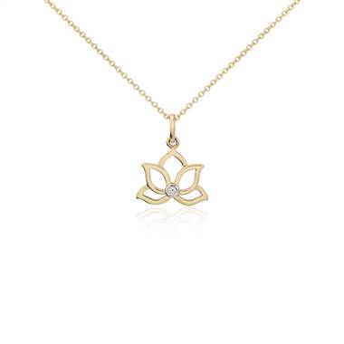 Mini Lotus Diamond Pendant in 14k Yellow Gold