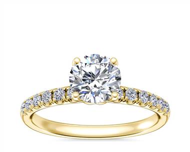 Mini Micropave Diamond Engagement Ring In 14k Yellow Gold
