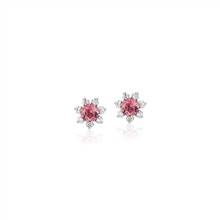 Mini Pink Tourmaline Earrings with Diamond Blossom Halo in 14k White Gold (3.5mm) | Blue Nile