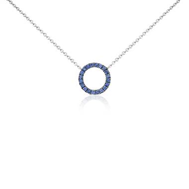 "Mini Sapphire Circle Pendant in 14k White Gold (1mm)"