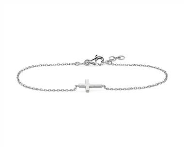 Mini Sideways Cross Bracelet In 14k White Gold (1.2 mm)
