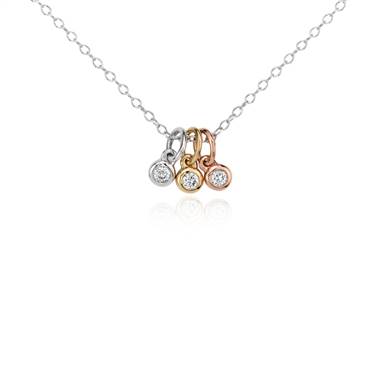 Mini Trio Diamond Bezel Pendant in 14k Tri-Color Gold (1/10 ct. tw.)