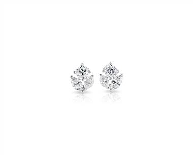 Mixed Shape Diamond Cluster Stud Earrings In 14k White Gold (1 ct. tw.)
