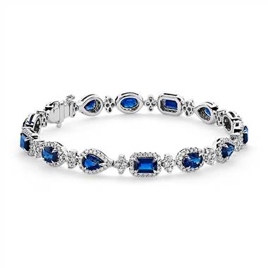 "Mixed-Shape Sapphire and Diamond Bracelet in 18k White Gold"