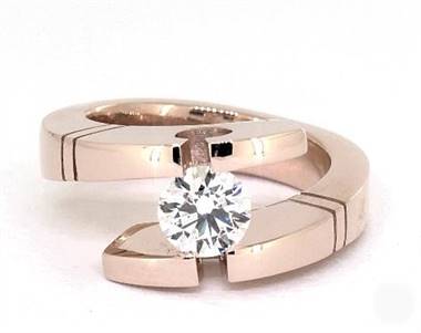 Modern Etched Tension-Set Engagement Ring in 14K Rose Gold 4mm Width Band (Setting Price)