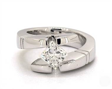 Modern Etched Tension-Set Engagement Ring in 14K White Gold 4mm Width Band (Setting Price)