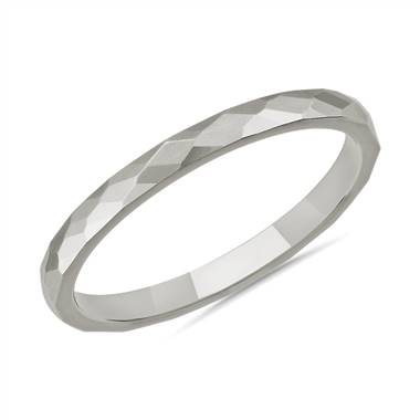 "Modern Hammered Wedding Ring in 14k White Gold (2mm)"