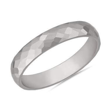 "Modern Hammered Wedding Ring in 14k White Gold (4mm)"
