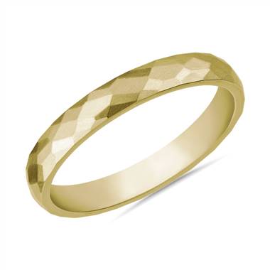 "Modern Hammered Wedding Ring in 14k Yellow Gold (3mm)"