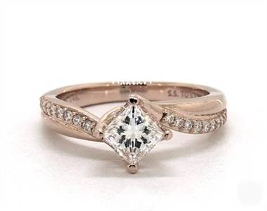 Modern Kite-Set Twisted-Shank-Pave Engagement Ring in 14K Rose Gold 4mm Width Band (Setting Price)