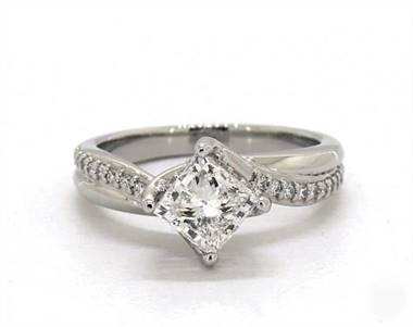 Modern Kite-Set Twisted-Shank-Pave Engagement Ring in Platinum 4mm Width Band (Setting Price)