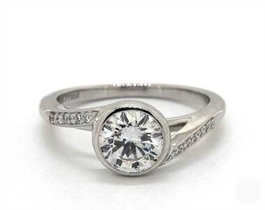 Modern Pave-Bypass Bezel-Set Center Engagement Ring in Platinum 2.10mm Width Band (Setting Price)