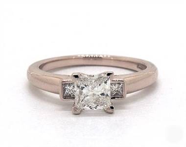 Modern Princess 3-Stone Bombay-Shank Engagement Ring in 14K Rose Gold 2.10mm Width Band (Setting Price)