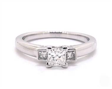 Modern Princess 3-Stone Bombay-Shank Engagement Ring in 18K White Gold 2.10mm Width Band (Setting Price)
