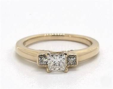 Modern Princess 3-Stone Bombay-Shank Engagement Ring in 18K Yellow Gold 2.10mm Width Band (Setting Price)