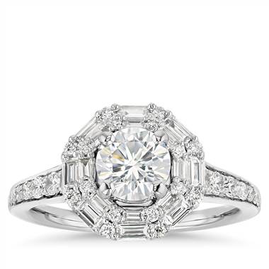 Monique Lhuillier Baguette Halo Diamond Engagement Ring in Platinum (2/3 ct. tw.)