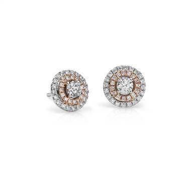"Monique Lhuillier Double Halo Earrings in 18k White and Rose Gold"