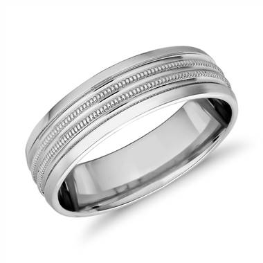 Monique Lhuillier Double Milgrain Inlay Band with Polished Edge in Platinum (6.5mm)