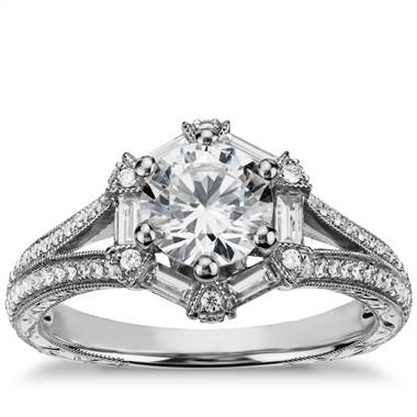 Monique Lhuillier Hexagon Baguette Diamond Engagement Ring in Platinum (1/2 ct. tw.)