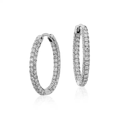 "Monique Lhuillier Oval Diamond Hoop Earrings in 18k White Gold (1.83ct tw)"