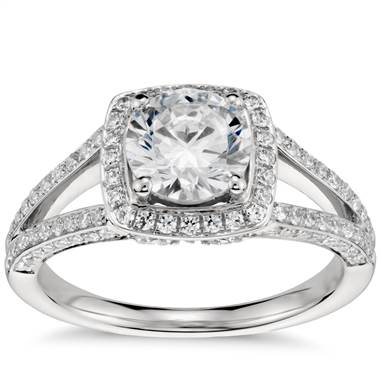 Monique Lhuillier Split Shank Halo Diamond Engagement Ring in Platinum Blue Nile 6848