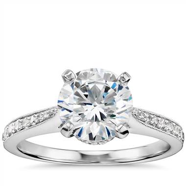 Monique Lhuillier Tapered Milgrain Diamond Collar Engagement Ring in Platinum (1/4 ct. tw.)