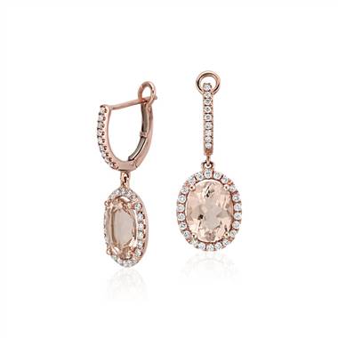 "Morganite and Diamond Drop Earrings in 14k Rose Gold (0.44 ct.tw.) (9x7mm)"