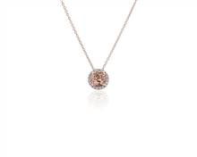 Morganite and Diamond Halo Pendant Necklace In 14k Rose Gold (7mm) | Blue Nile