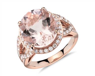 Morganite and Diamond Halo Ring In 18k Rose Gold (13X11mm)