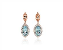 Morganite, Aquamarine and Diamond Drop Earrings In 14k Rose Gold | Blue Nile