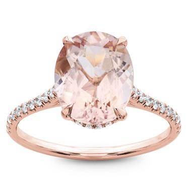 Morganite French Cut Pave Engagement Ring