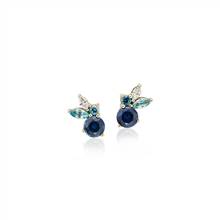 "Multi-Gemstone Sapphire and Diamond Cluster Earrings in 14k Yellow Gold (4mm)" | Blue Nile