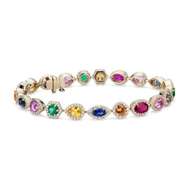 Multicolor Gemstone and Diamond Bracelet in 18k Yellow Gold