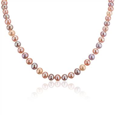 "Multicolored Freshwater Cultured Pearl Strand Necklace with Sterling Silver Heart Clasp"