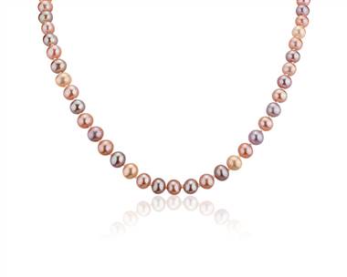 Multicolored Freshwater Cultured Pearl Strand Necklace With Sterling Silver Heart Clasp