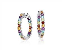 Multicolored Gemstone Hoop Earrings In Sterling Silver (2.5mm) | Blue Nile
