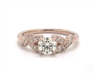 Nature-Inspired Leaf & Vine Pave Engagement Ring in 14K Rose Gold 2.30mm Width Band (Setting Price)