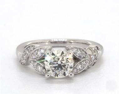 Nature-Inspired Leaf & Vine Pave Engagement Ring in 14K White Gold 2.30mm Width Band (Setting Price)