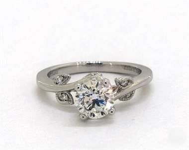 Nature Inspired Vintage Engagement Ring in 14K White Gold 1.80mm Width Band (Setting Price)