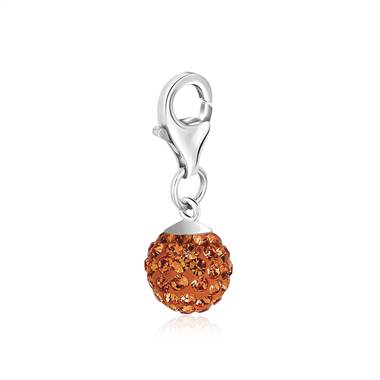 November Birthstone Charm with Topaz Colored Orange Crystal in Sterling Silver