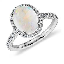 Opal and Diamond Halo Ring in 18k White Gold (10x8mm) | Blue Nile