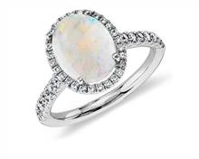 Opal and Diamond Halo Ring In 18k White Gold (10X8mm) | Blue Nile