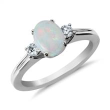 Opal and Diamond Ring in 18k White Gold (8x6mm) | Blue Nile