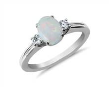 Opal and Diamond Ring In 18k White Gold (8X6mm) | Blue Nile