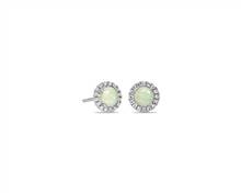 Opal and Micropave Diamond Stud Earrings In 18k White Gold (5mm) | Blue Nile