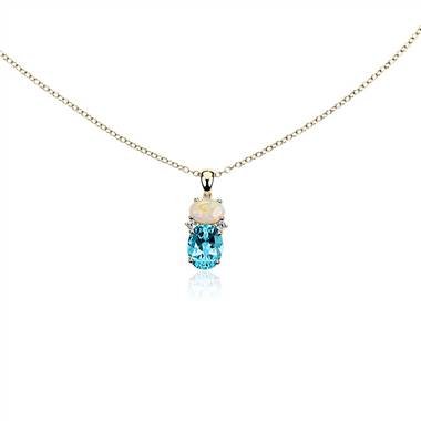 "Opal, Swiss Blue Topaz, and White Sapphire Pendant in 14k Yellow Gold"
