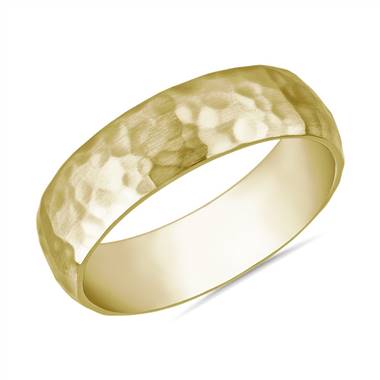 "Organic Hammered Wedding Ring in 14k Yellow Gold (6mm)"